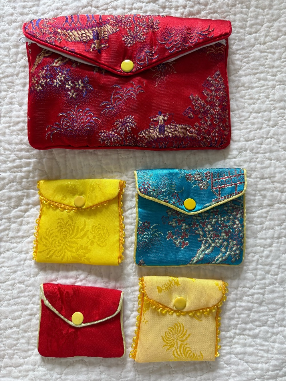 5pcs Chinese Brocade Silk Embroidery Sachet Bag Jewelry Storage Case Coin Purse